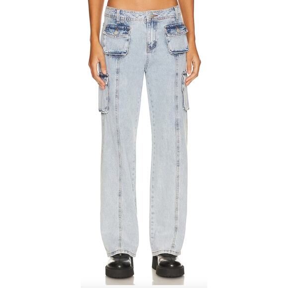 Superdown Cargo Jeans Size 29 Low Rise Baggy Straight Light Wash Carpenter NEW - Picture 1 of 8